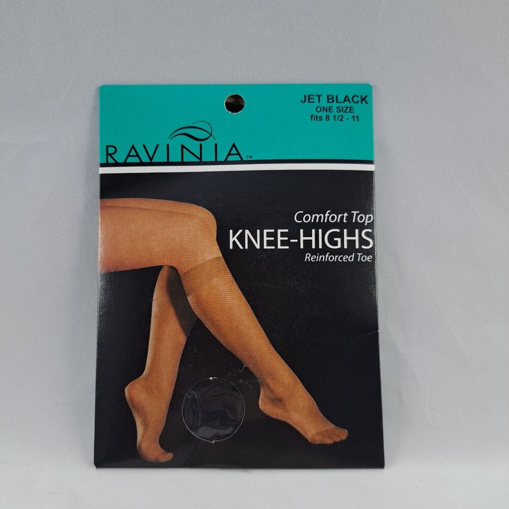 Ravinia Comfort Top Knee Highs Jet Black One Size 8.5-11 Womens Hosiery